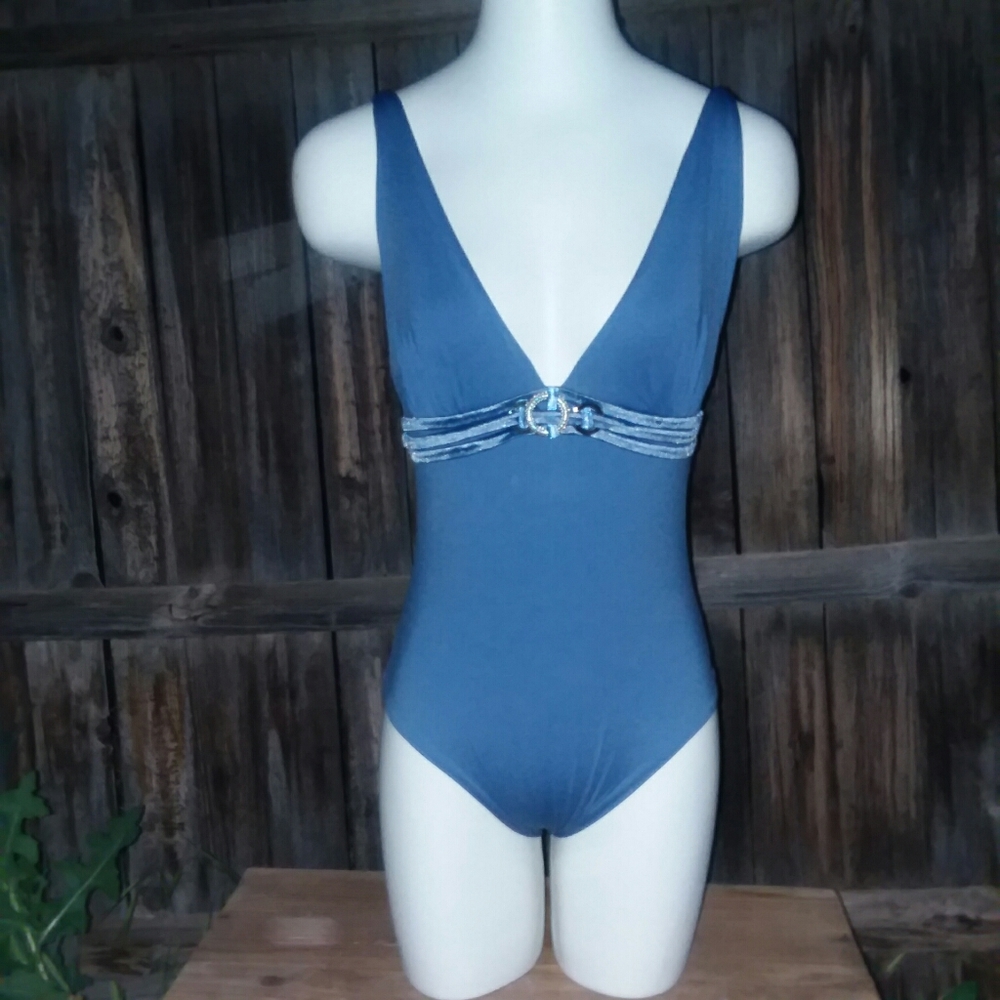 by Perla.   Salty Sea Blue Swim Suit.